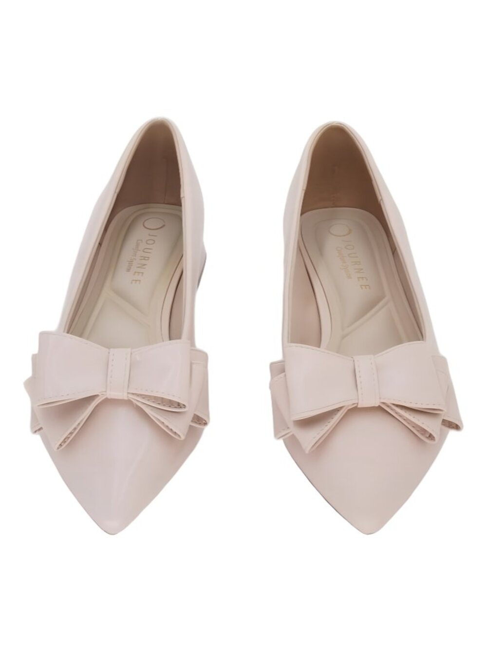 Journee Collection Ophelia Bow Low Block Heel Dress Flats Nude US 7.5W - Picture 5 of 6